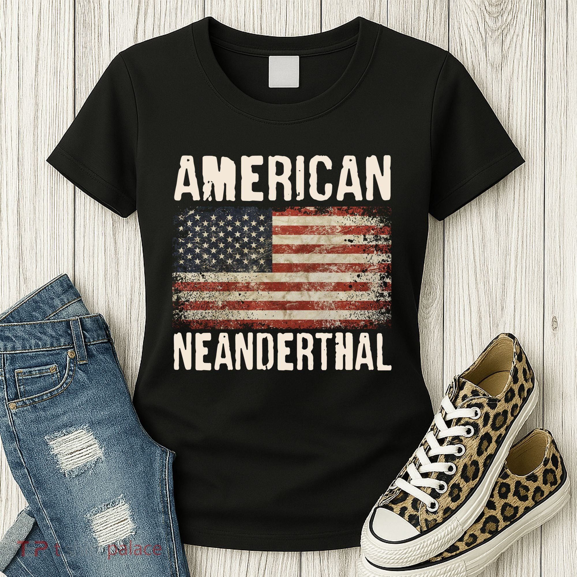 American Neanderthal Distressed US Flag Women's T-Shirt