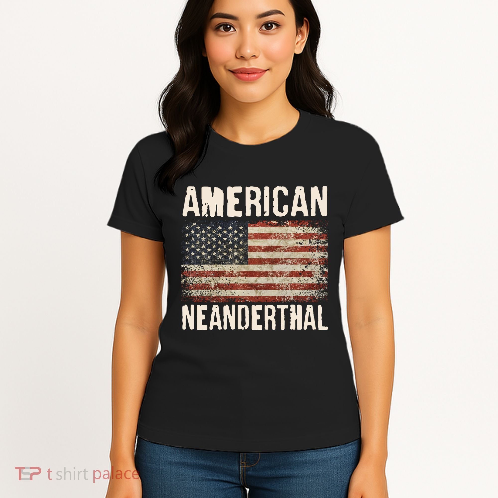 American Neanderthal Distressed US Flag Women's T-Shirt