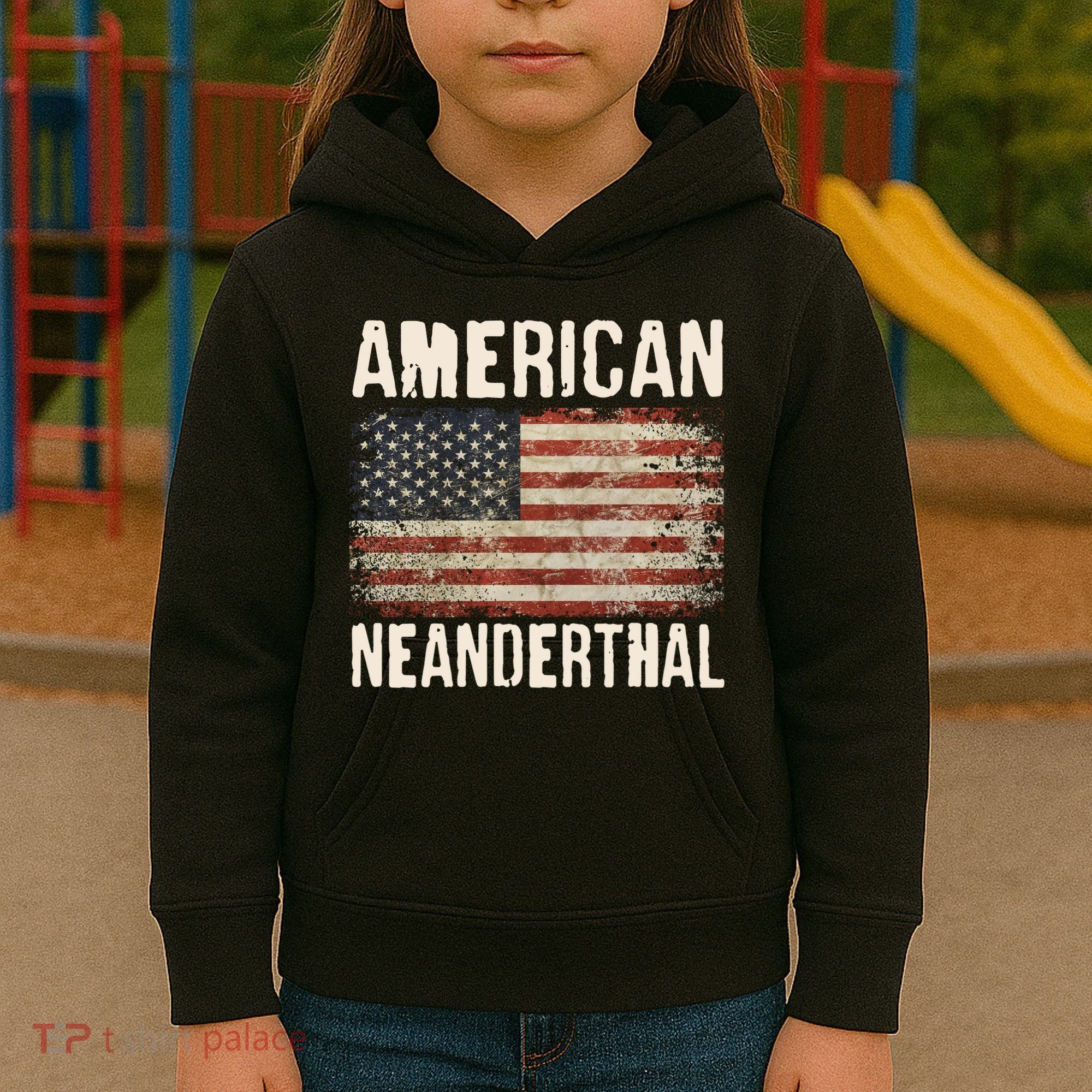 American Neanderthal Distressed US Flag Kids Hoodie