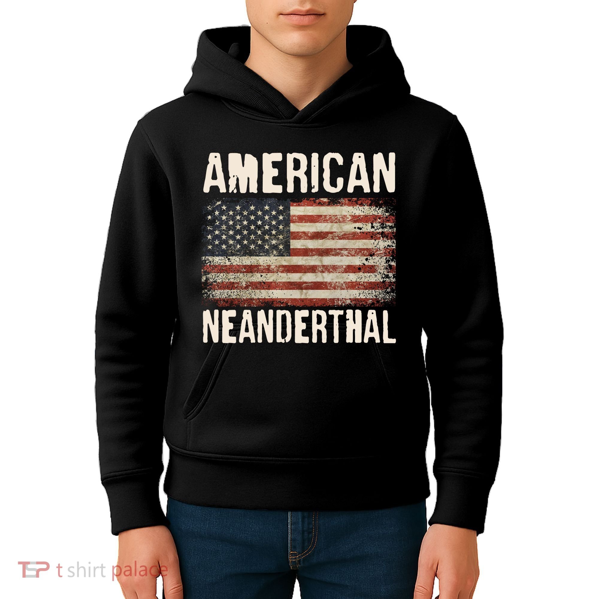 American Neanderthal Distressed US Flag Kids Hoodie