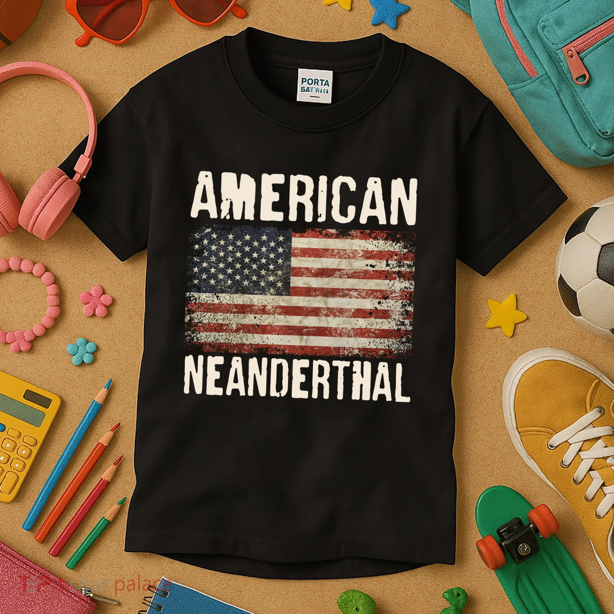 American Neanderthal Distressed US Flag Kids T-Shirt