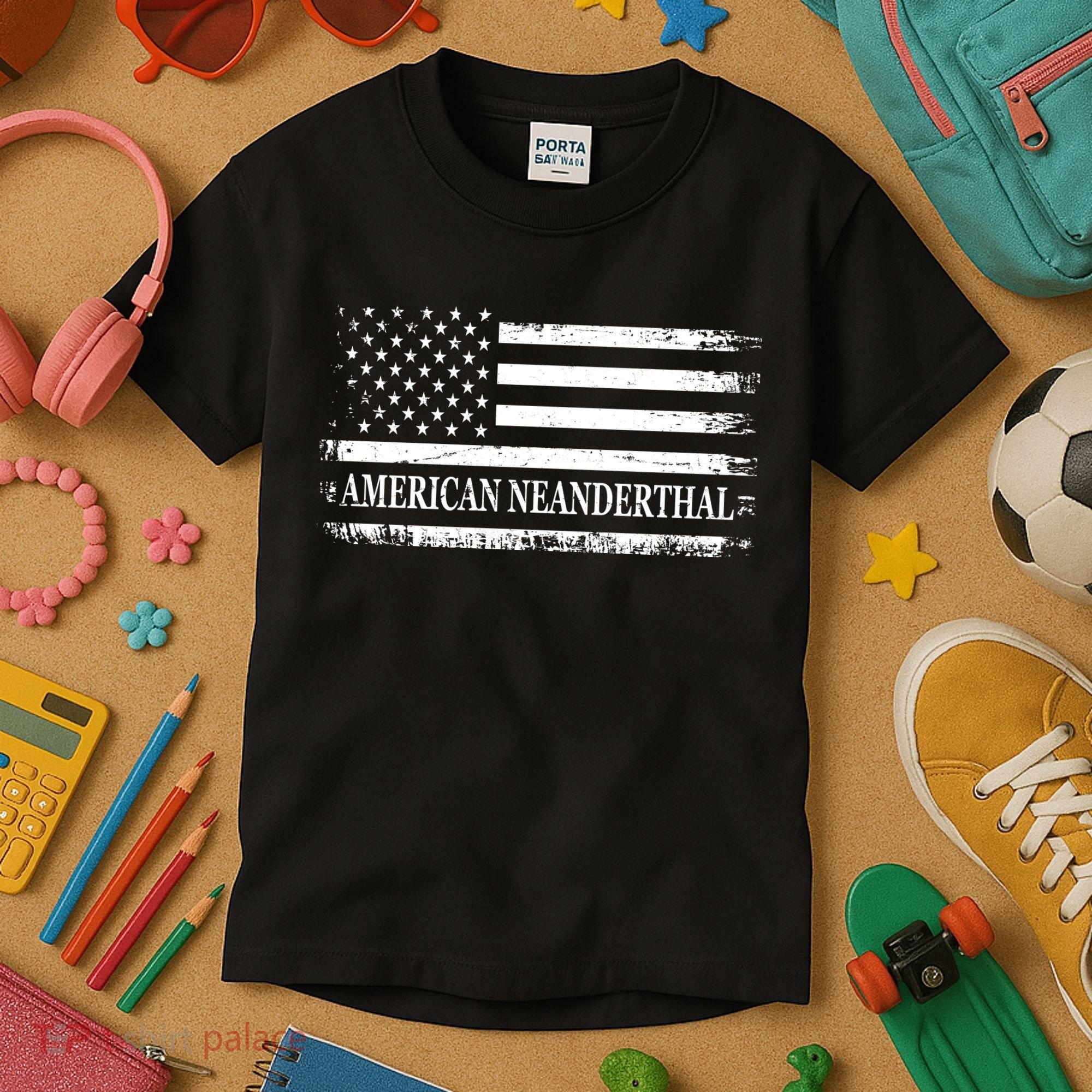 American Neanderthal USA American Flag Kids T-Shirt