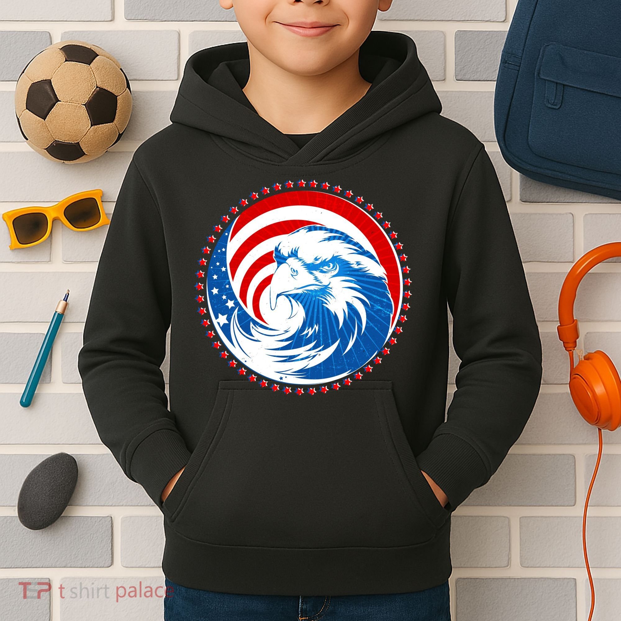 American Patriot Eagle Emblem Kids Hoodie