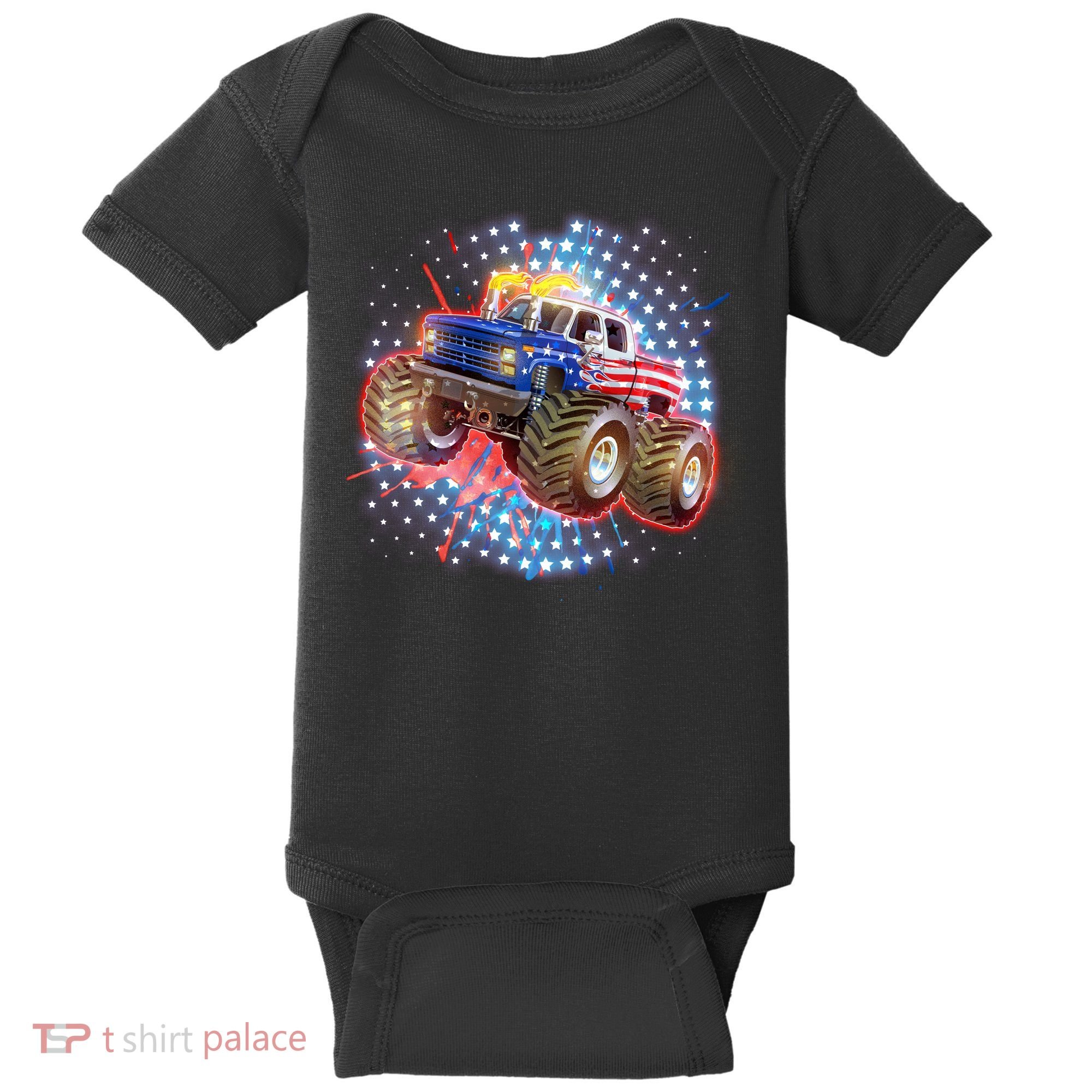 American Patriotic Monster Truck USA Baby Bodysuit