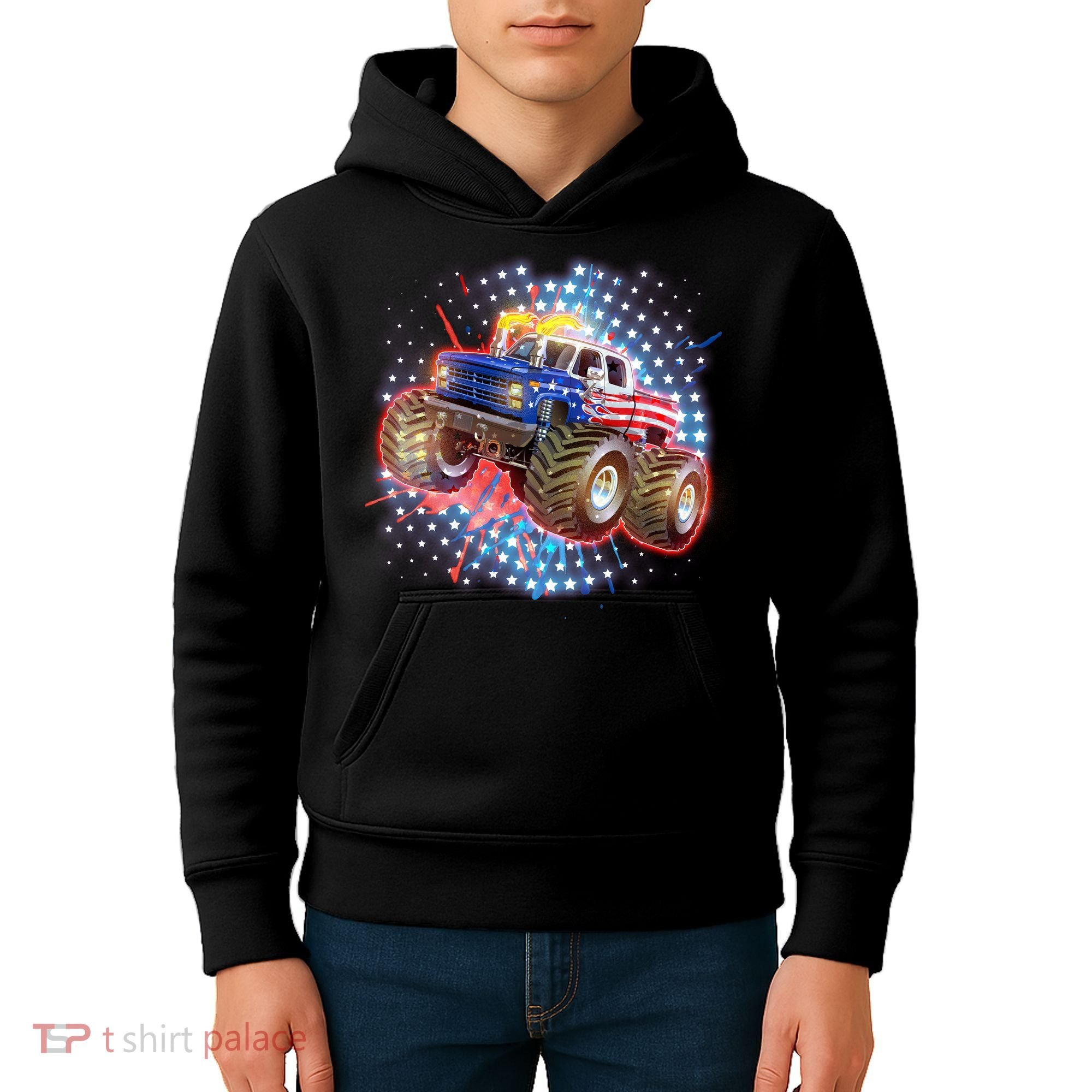 American Patriotic Monster Truck USA Kids Hoodie