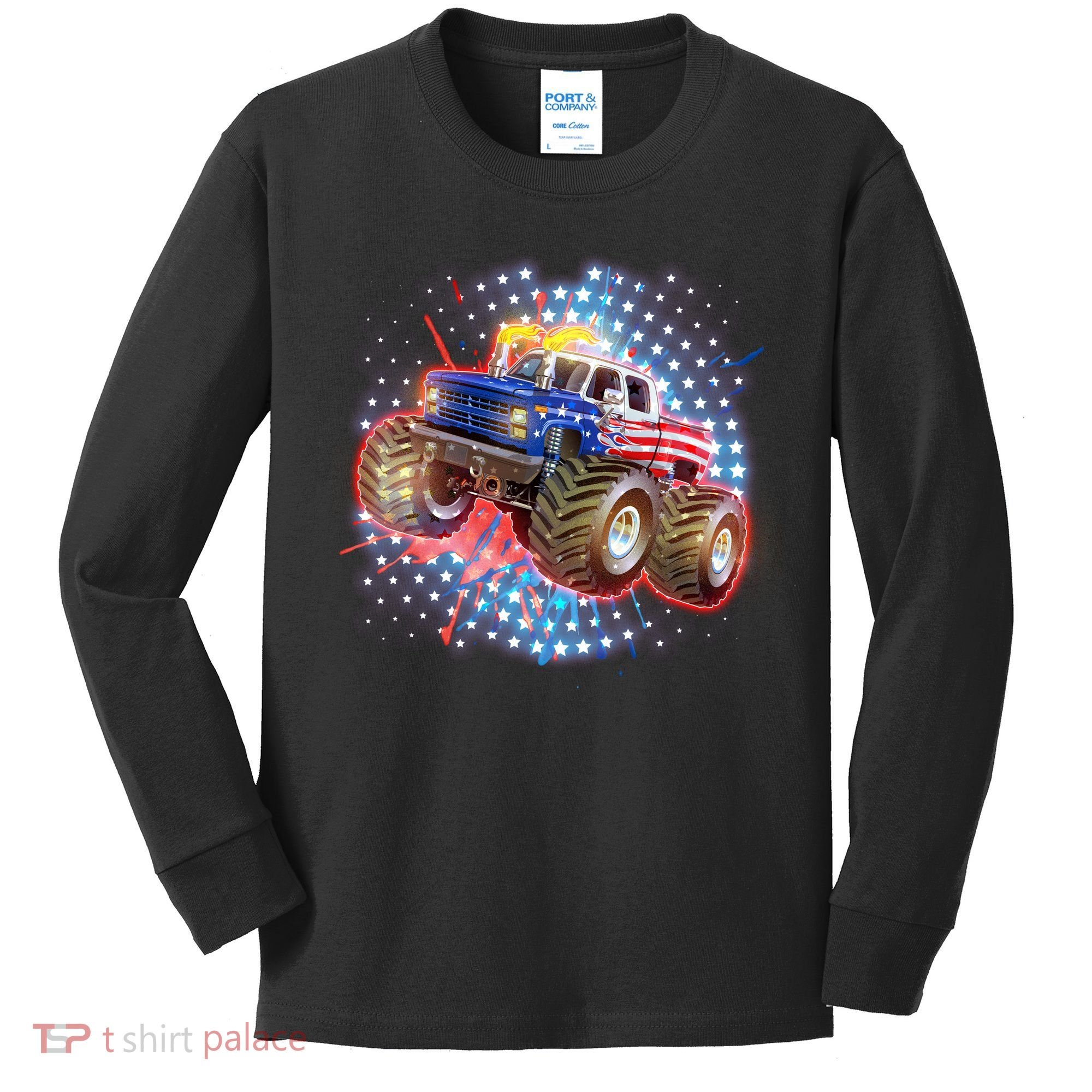 American Patriotic Monster Truck USA Kids Long Sleeve Shirt