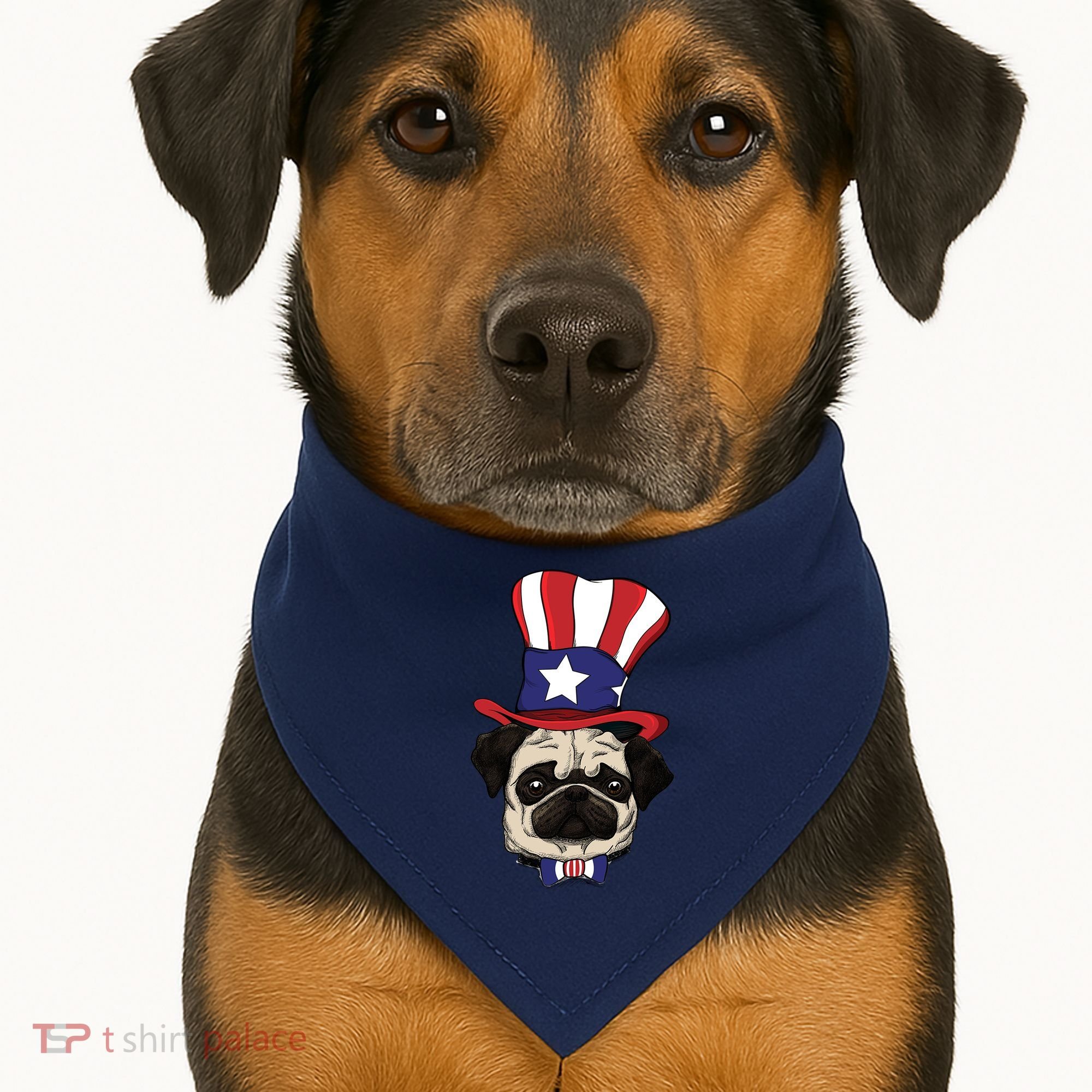 American Patriotic Pug USA-Made Doggie Bandana