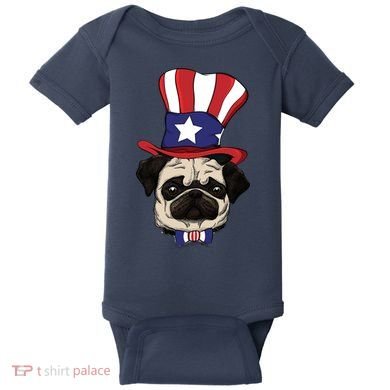 American Patriotic Pug Baby Bodysuit