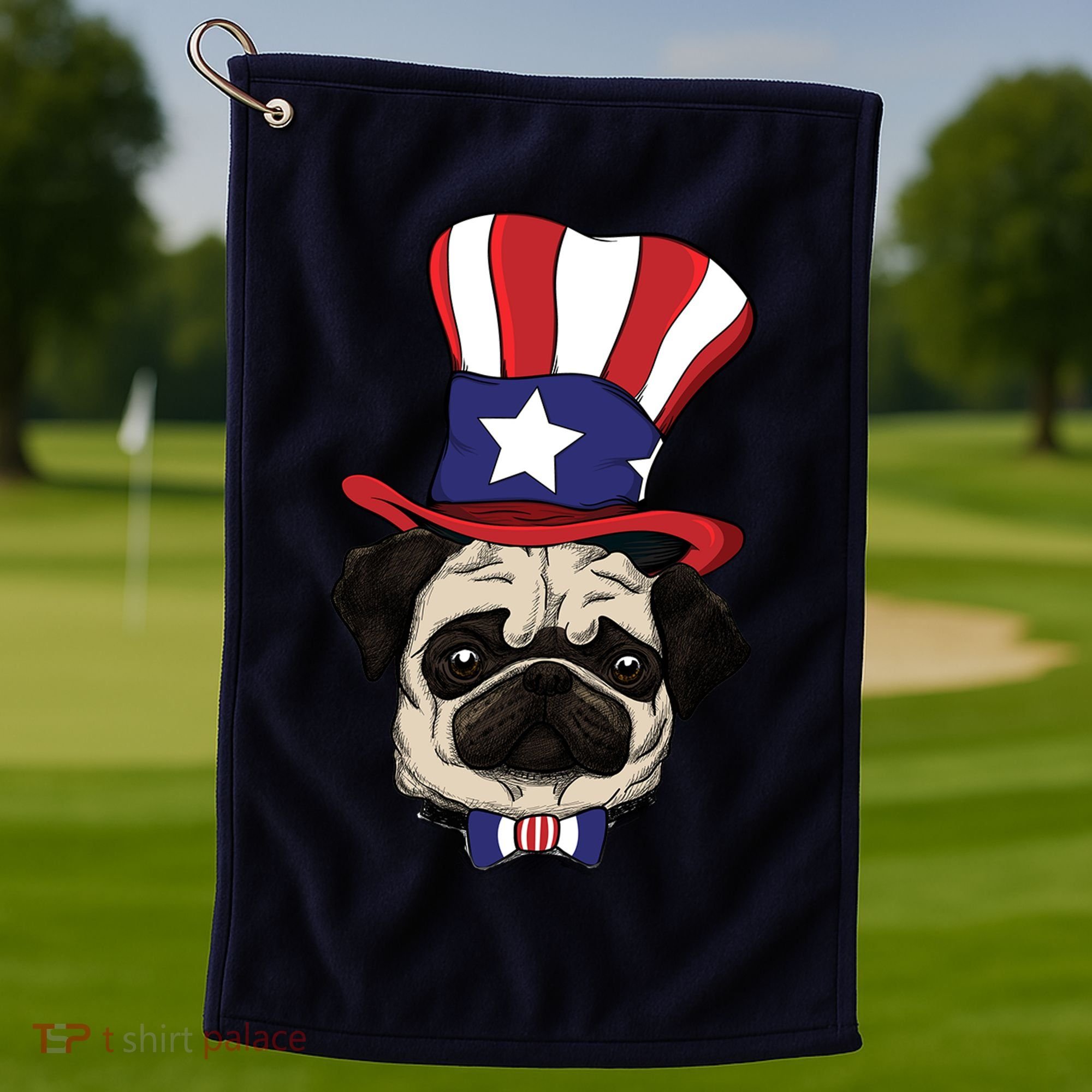 American Patriotic Pug Golf Towel