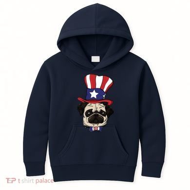 American Patriotic Pug Kids Hoodie