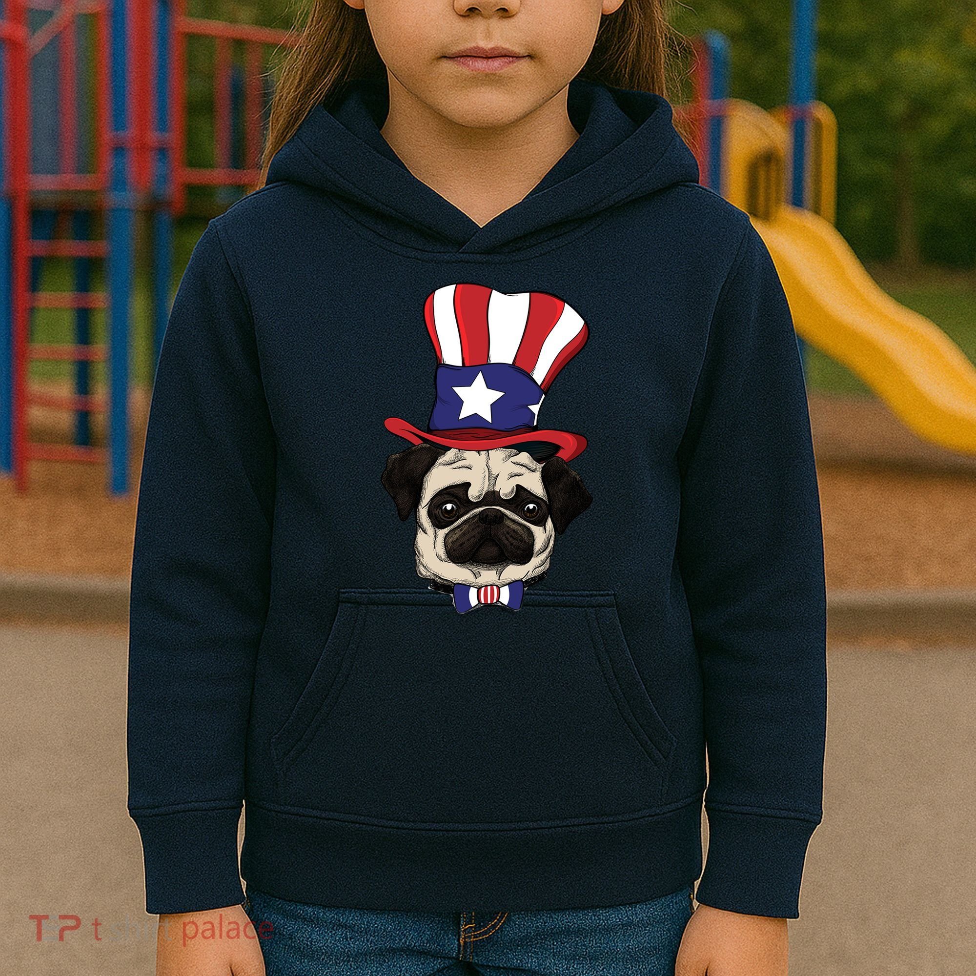 American Patriotic Pug Kids Hoodie
