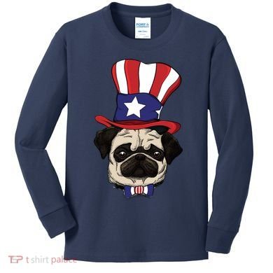 American Patriotic Pug Kids Long Sleeve Shirt