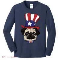 American Patriotic Pug Kids Long Sleeve Shirt thumb 0