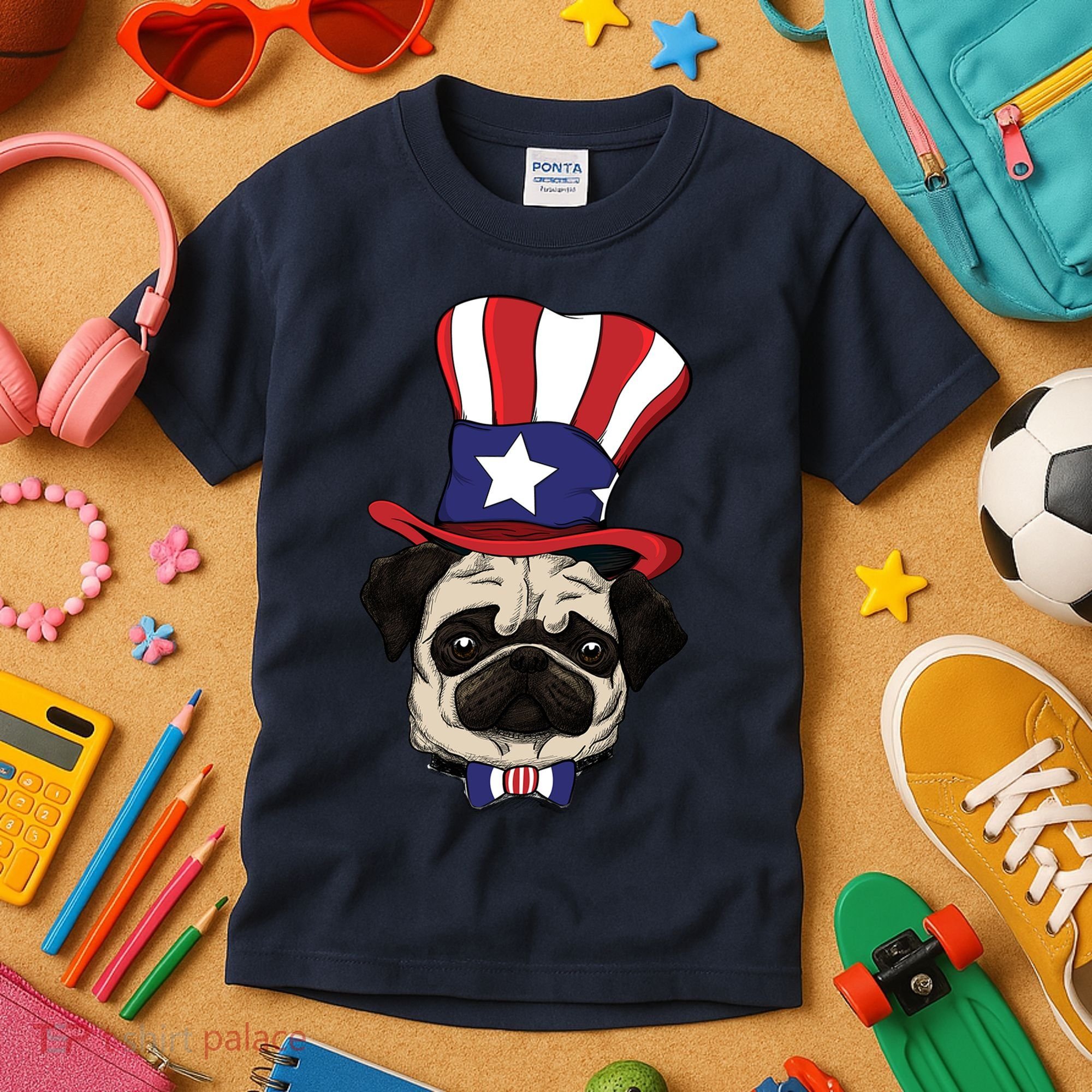 American Patriotic Pug Kids T-Shirt
