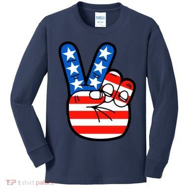 American Peace Sign Flag Kids Long Sleeve Shirt