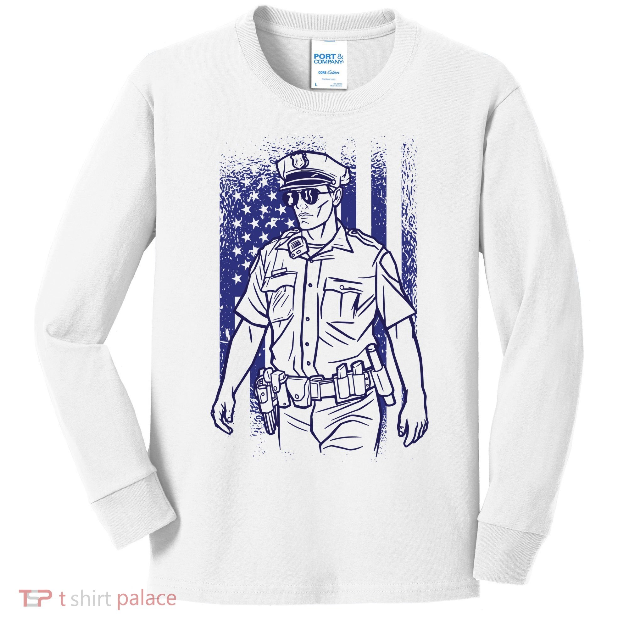 American Police Officer Kids Long Sleeve Shirt