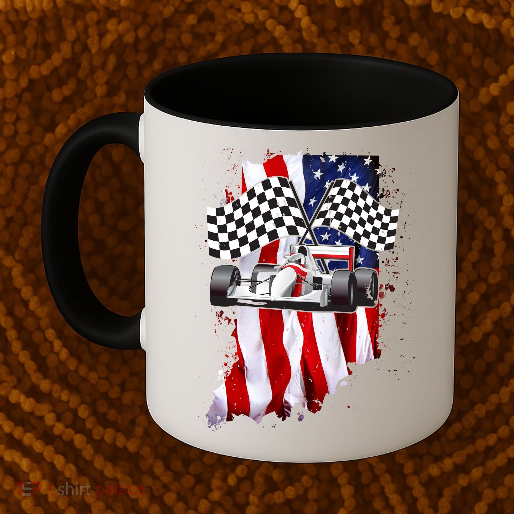 American Racing Car Flag Coffee Mug
