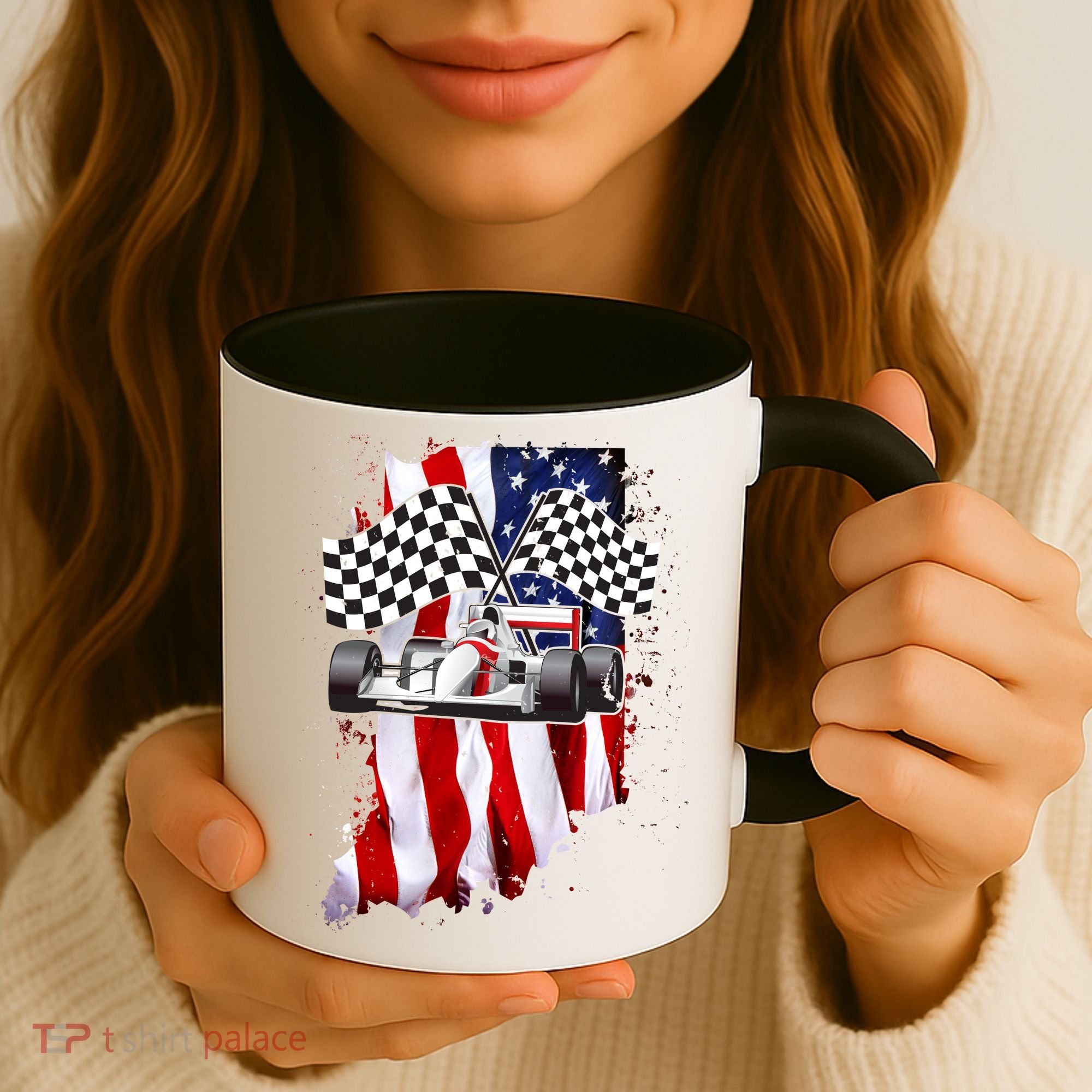 American Racing Car Flag Coffee Mug