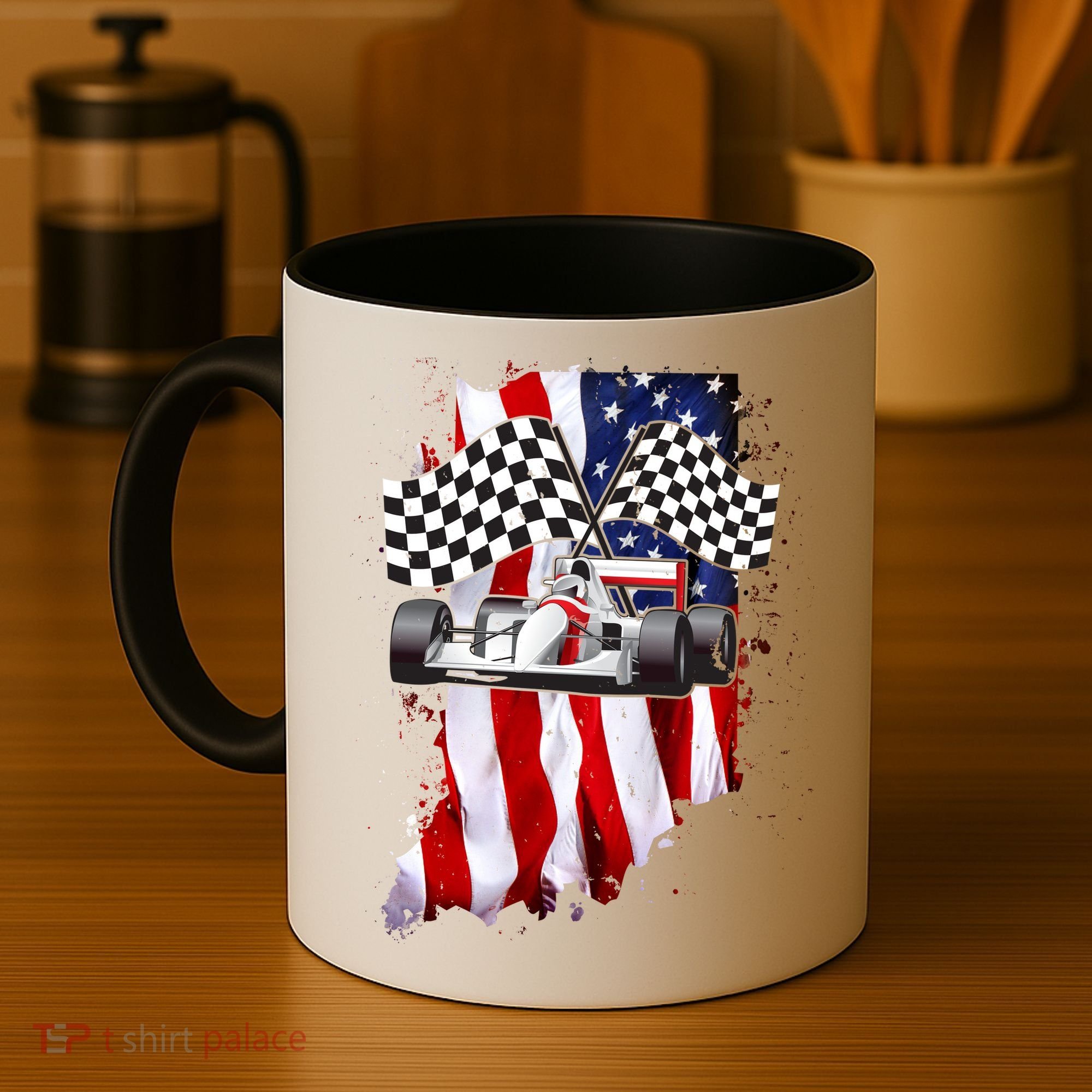 American Racing Car Flag Coffee Mug