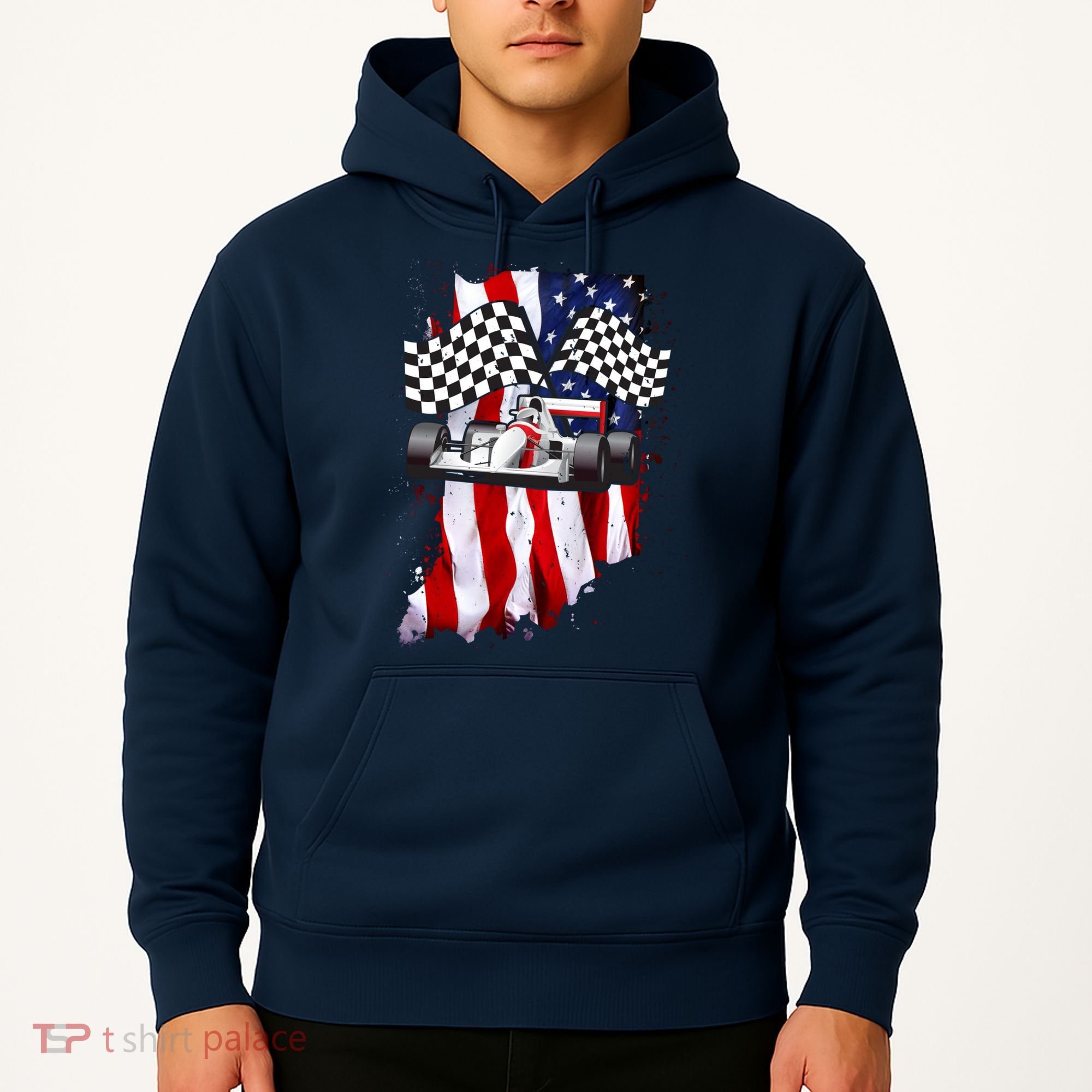 American Racing Car Flag Hoodie