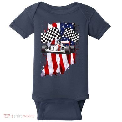 American Racing Car Flag Baby Bodysuit
