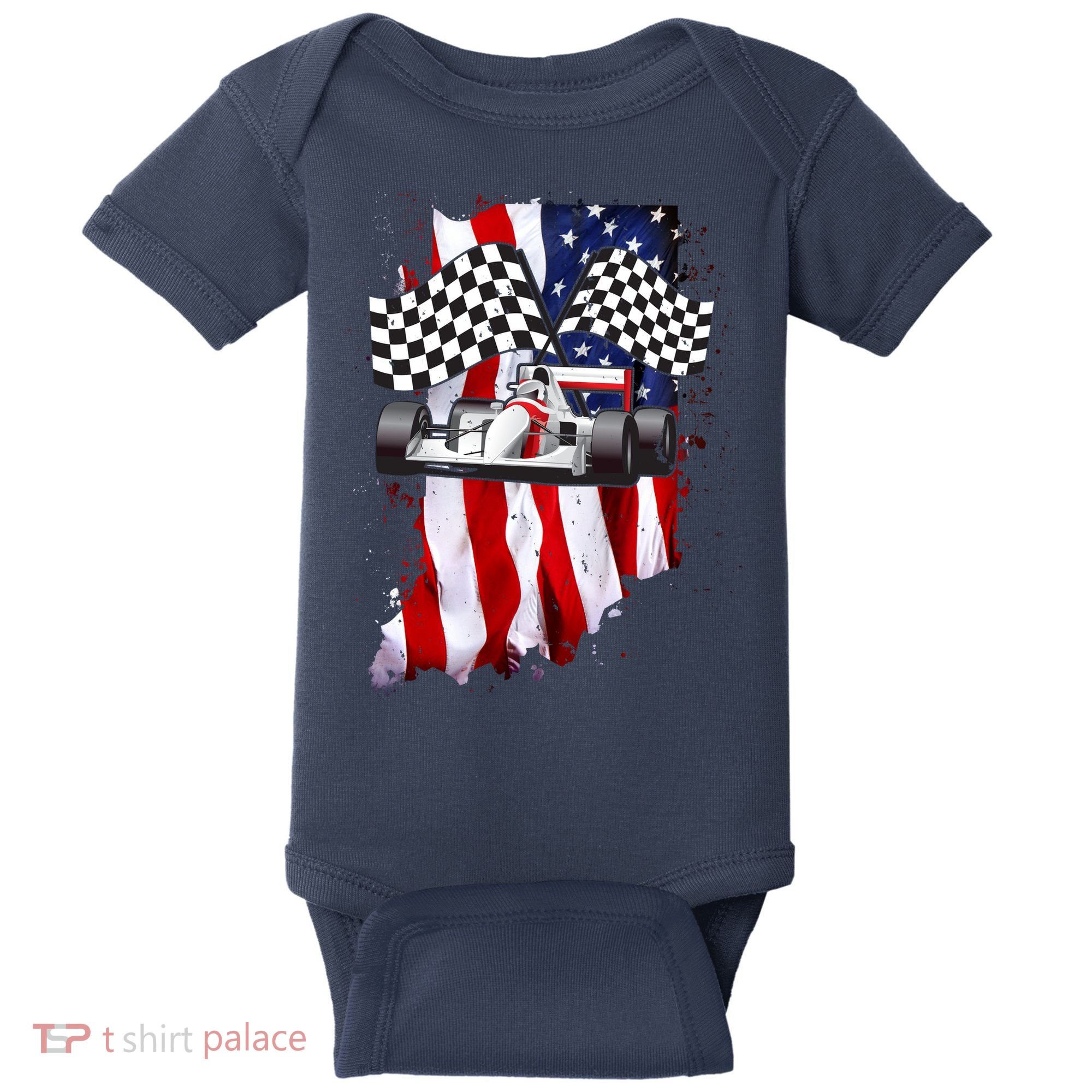 American Racing Car Flag Baby Bodysuit
