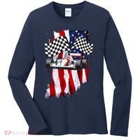 American Racing Car Flag Women's Long Sleeve Shirt thumb 0