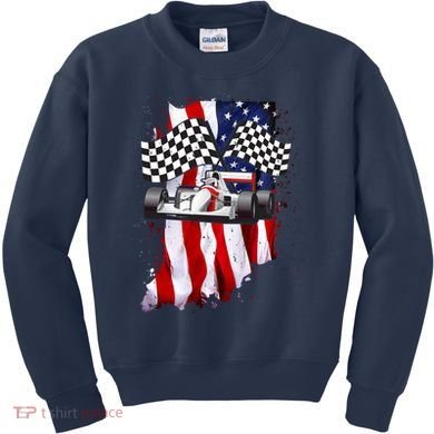 American Racing Car Flag Kids Sweatshirt