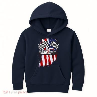 American Racing Car Flag Kids Hoodie