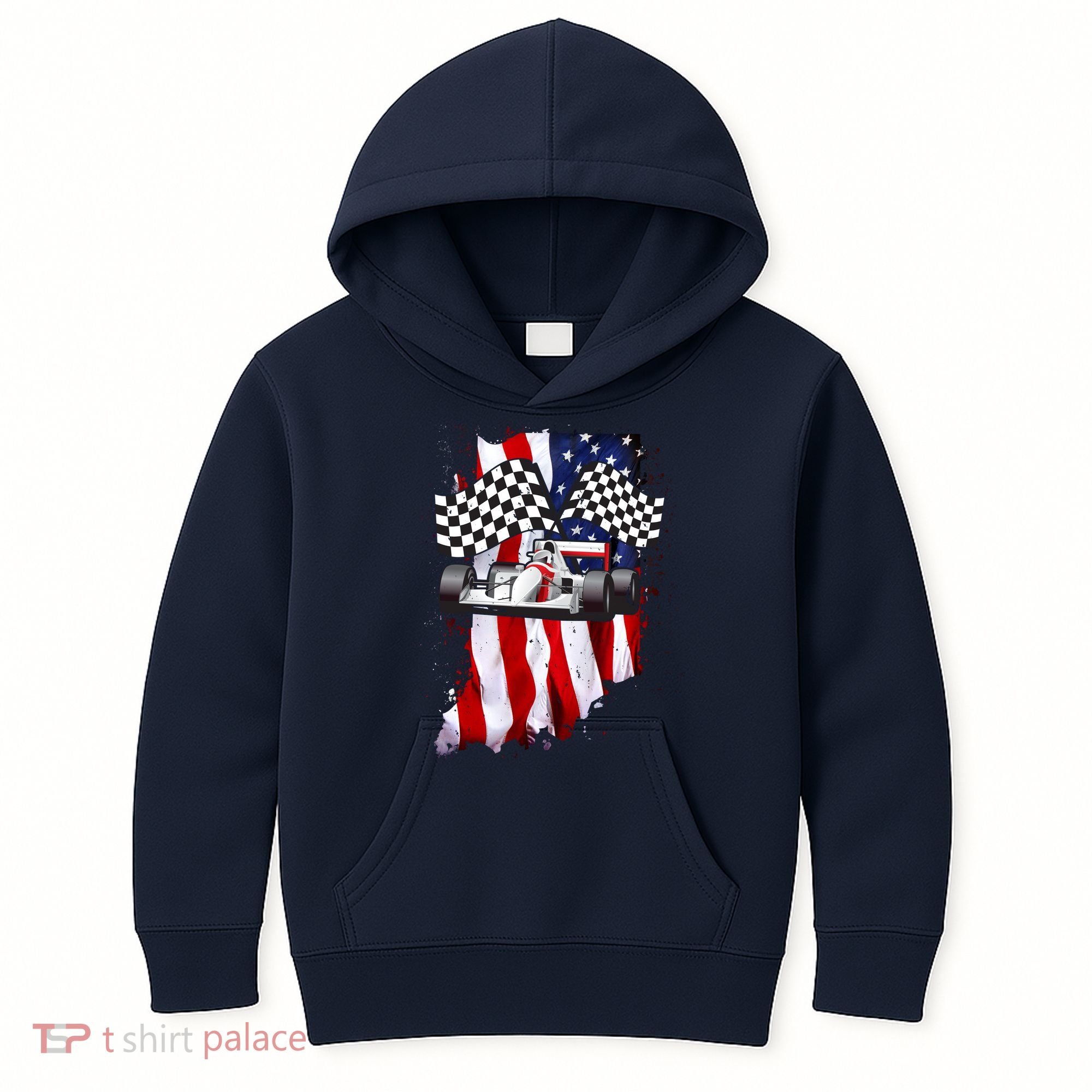 American Racing Car Flag Kids Hoodie