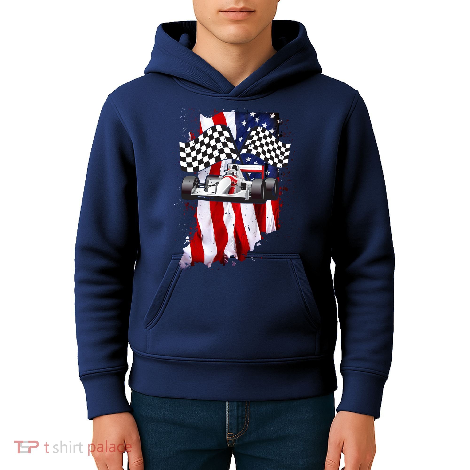 American Racing Car Flag Kids Hoodie