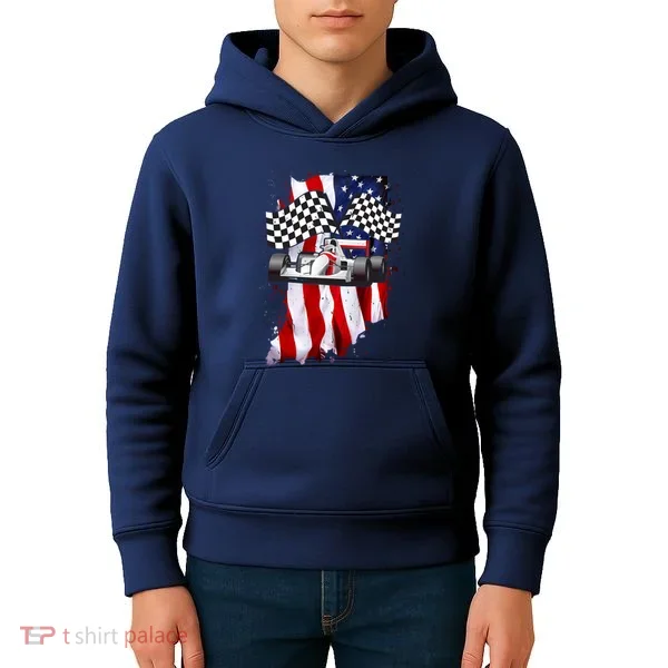 American Racing Car Flag Kids Hoodie