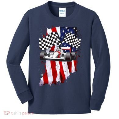American Racing Car Flag Kids Long Sleeve Shirt