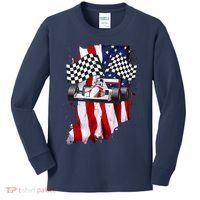 American Racing Car Flag Kids Long Sleeve Shirt thumb 0