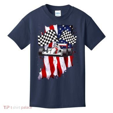 American Racing Car Flag Kids T-Shirt