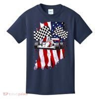 American Racing Car Flag Kids T-Shirt thumb 0