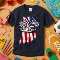 American Racing Car Flag Kids T-Shirt thumb 3