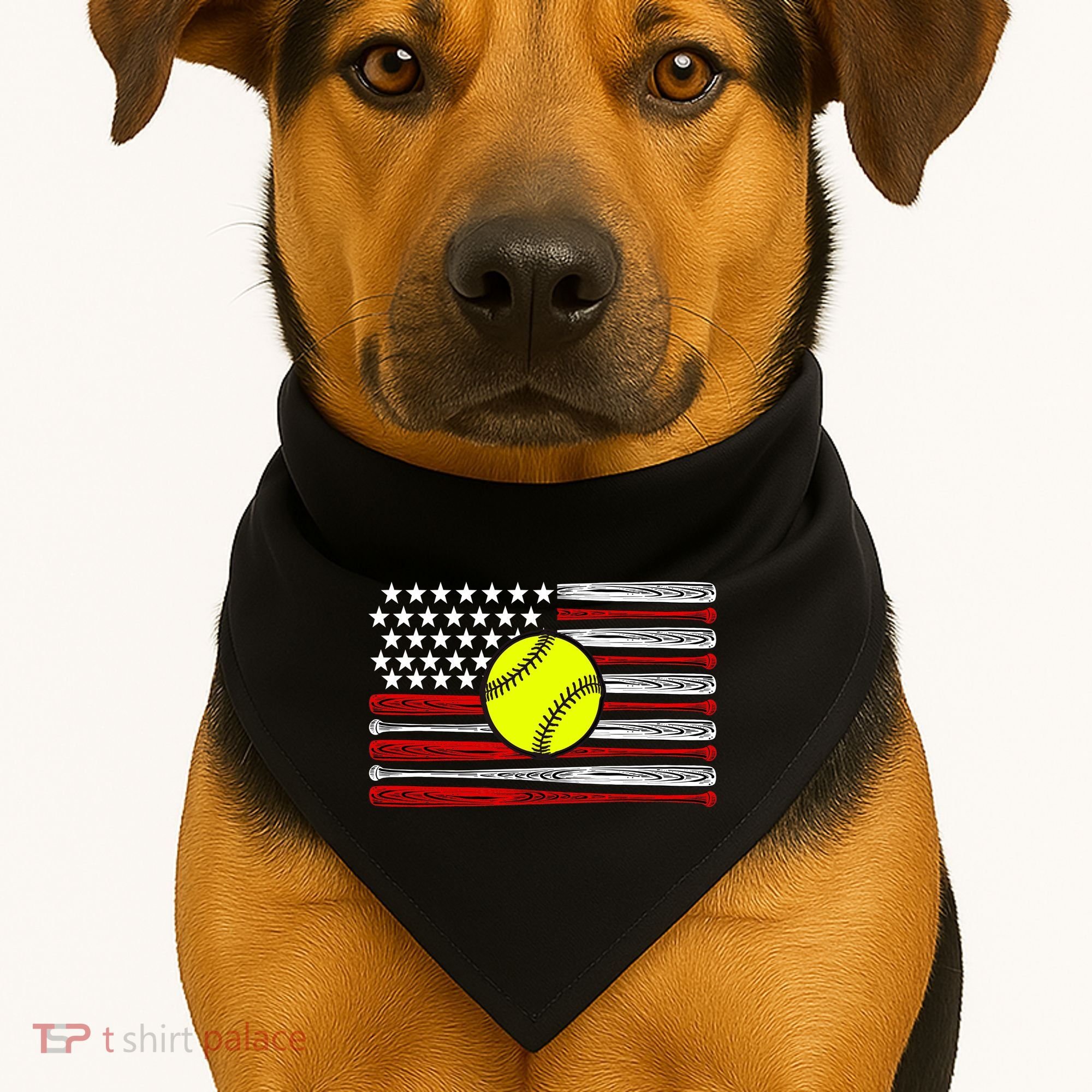 American Softball Flag USA-Made Doggie Bandana