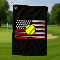 American Softball Flag Golf Towel thumb 1