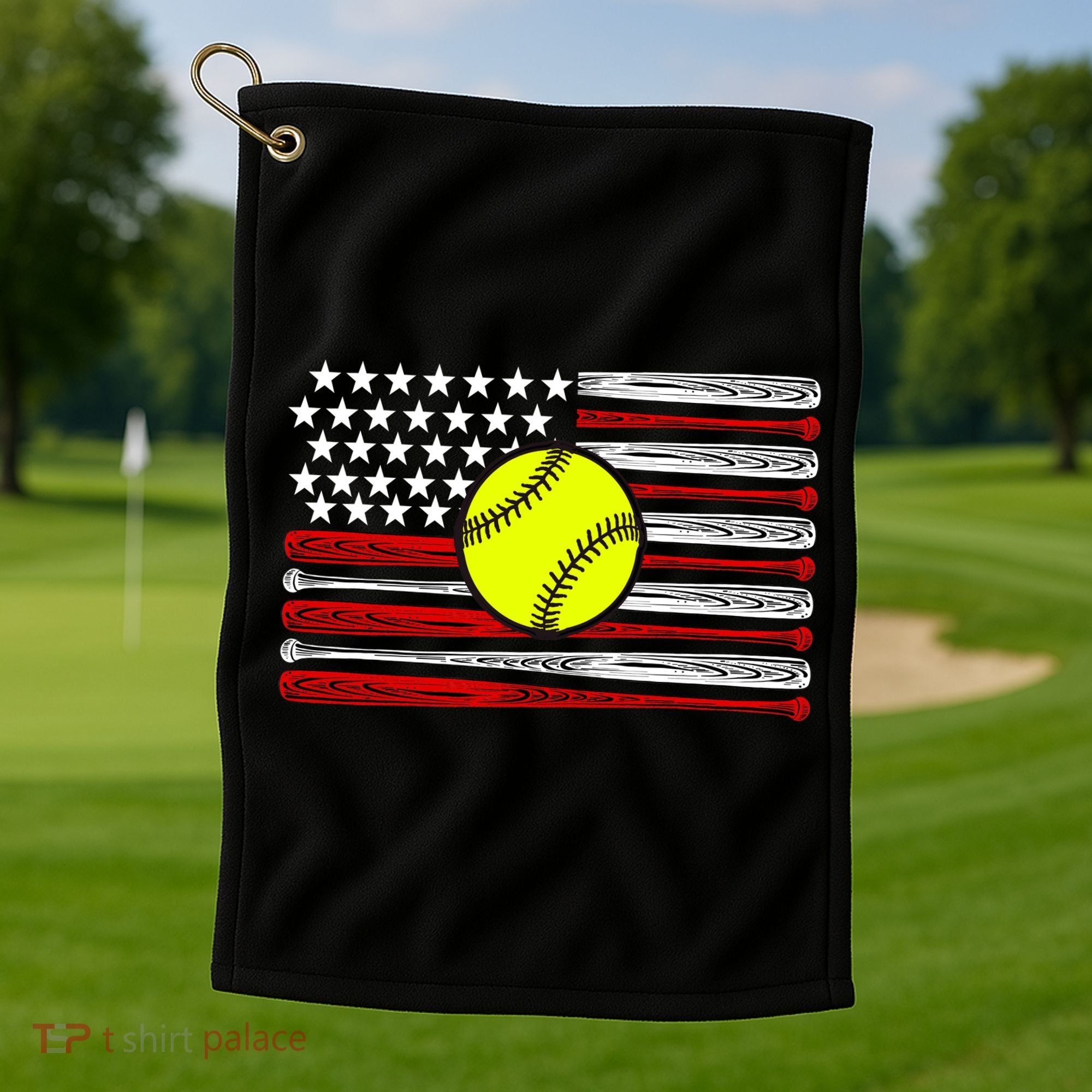 American Softball Flag Golf Towel