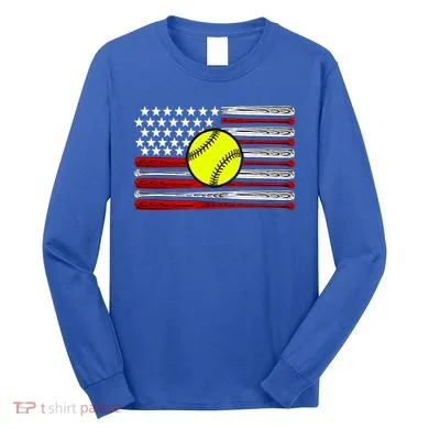 American Softball Flag Long Sleeve Shirt