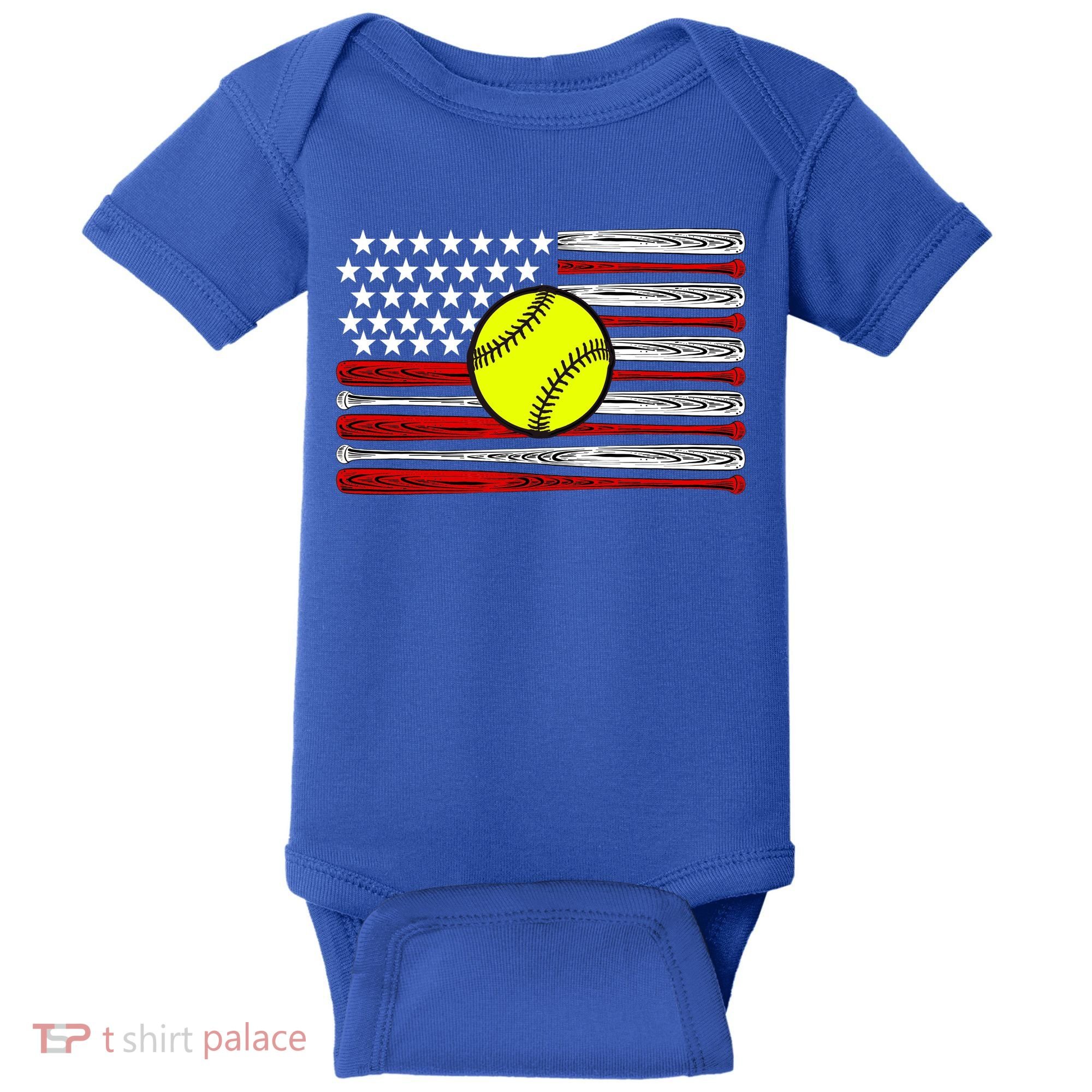 American Softball Flag Baby Bodysuit