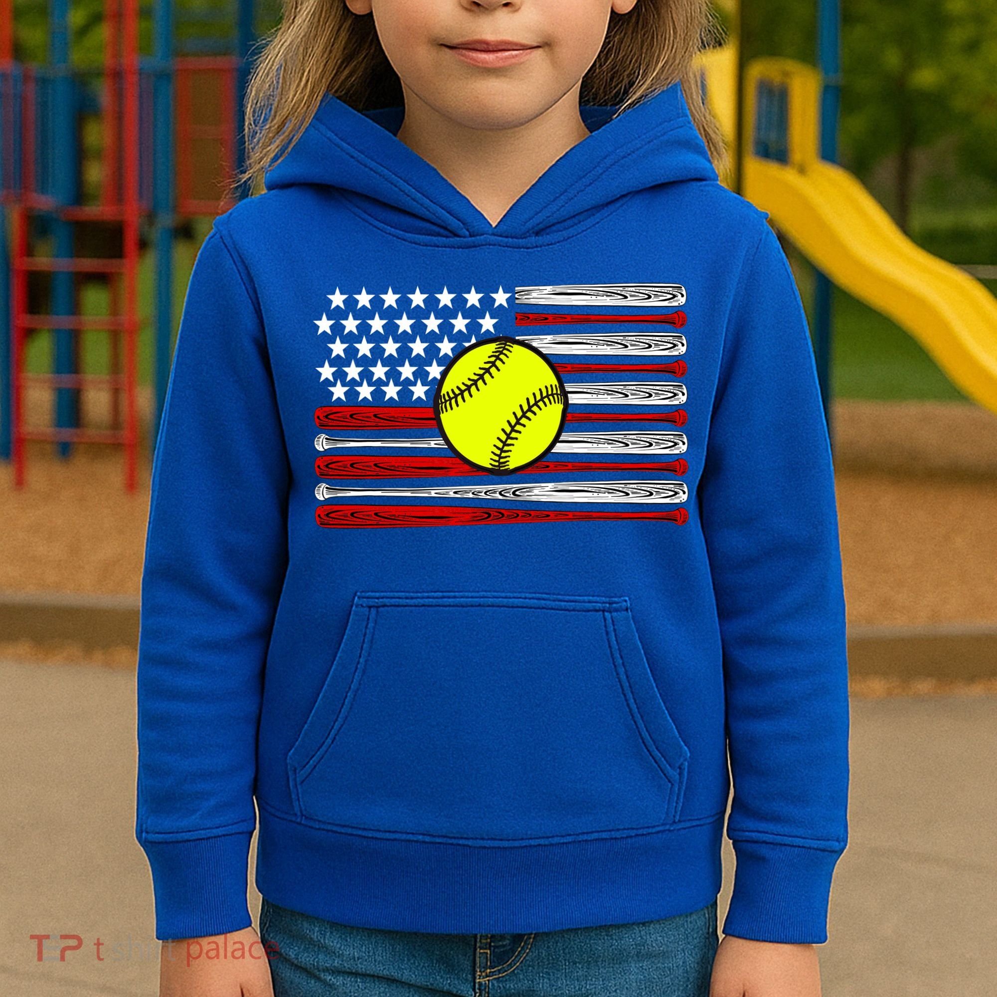 American Softball Flag Kids Hoodie