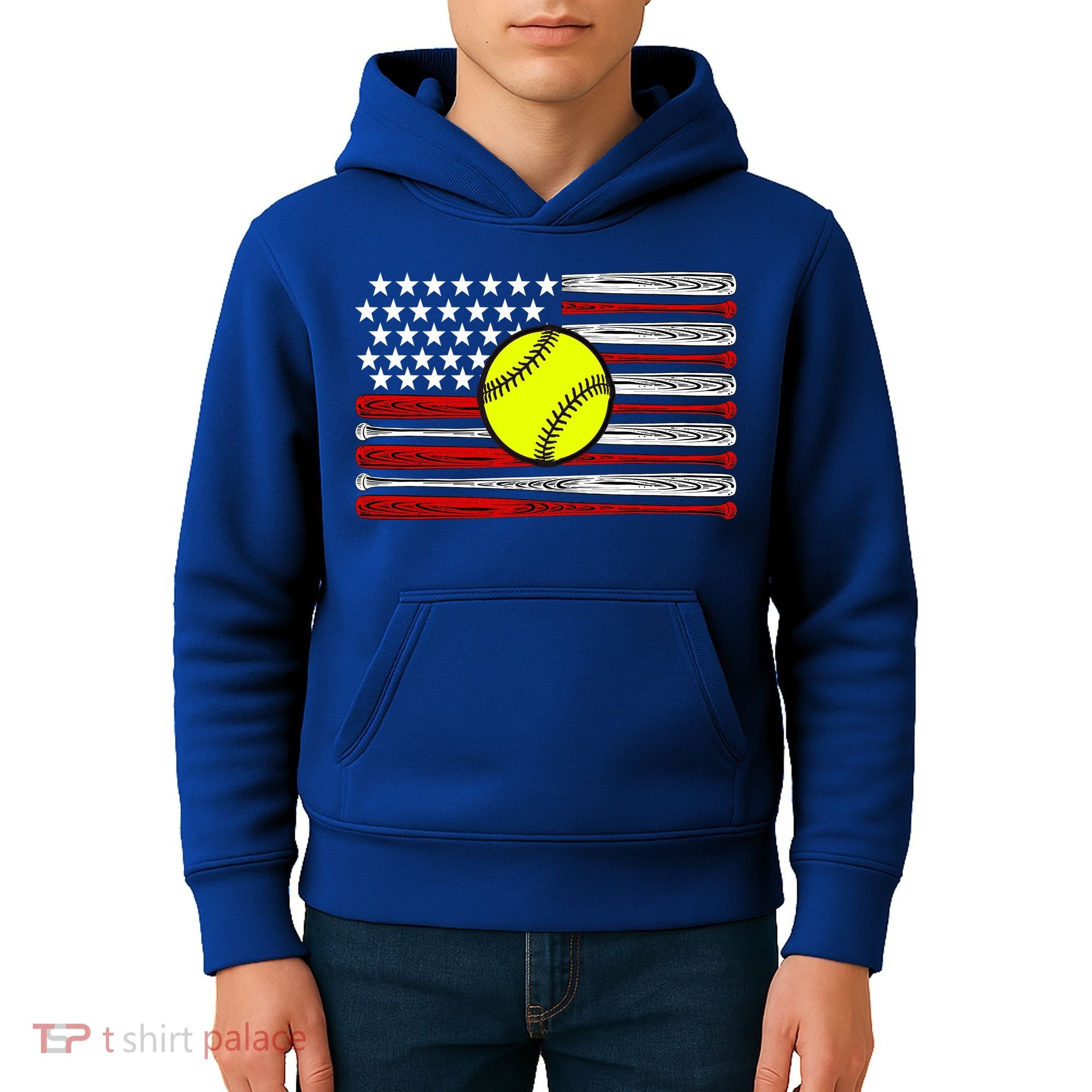 American Softball Flag Kids Hoodie
