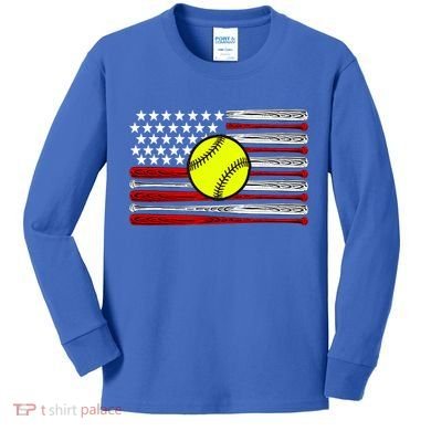 American Softball Flag Kids Long Sleeve Shirt