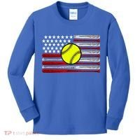 American Softball Flag Kids Long Sleeve Shirt thumb 0