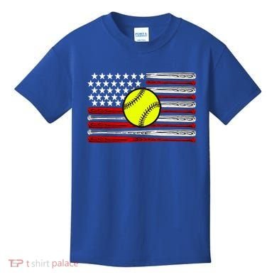 American Softball Flag Kids T-Shirt