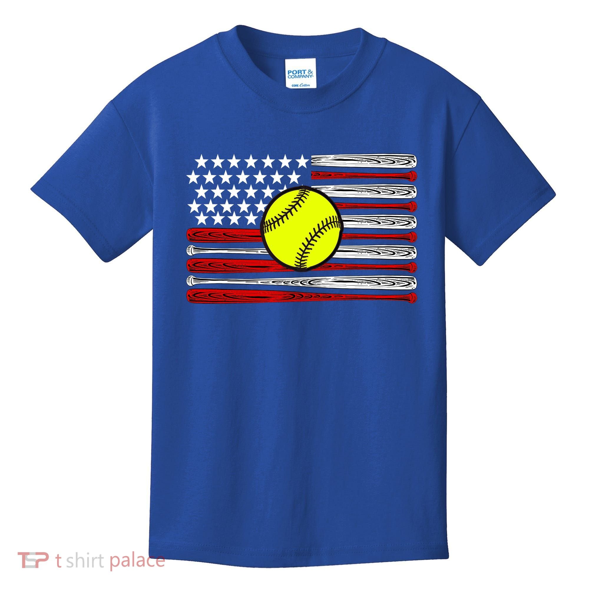 American Softball Flag Kids T-Shirt