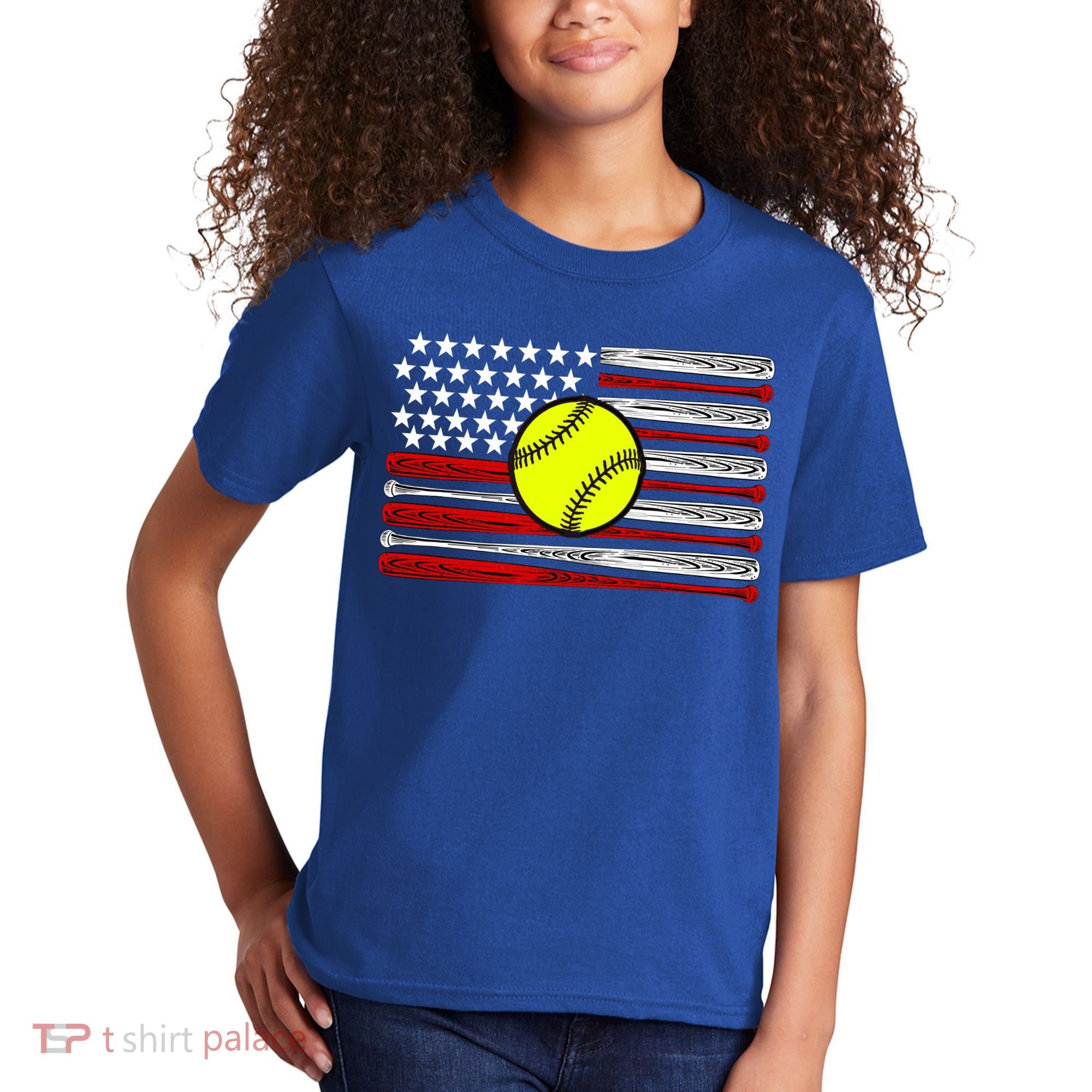 American Softball Flag Kids T-Shirt