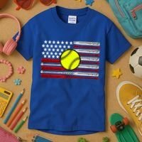 American Softball Flag Kids T-Shirt thumb 3
